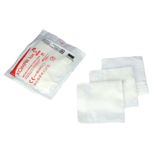 Kompres z gazy sterylny | 7,5cm x 7,5cm x 3 szt. | bez nitki RTG | KOMPRI lux S | 50 opakowań