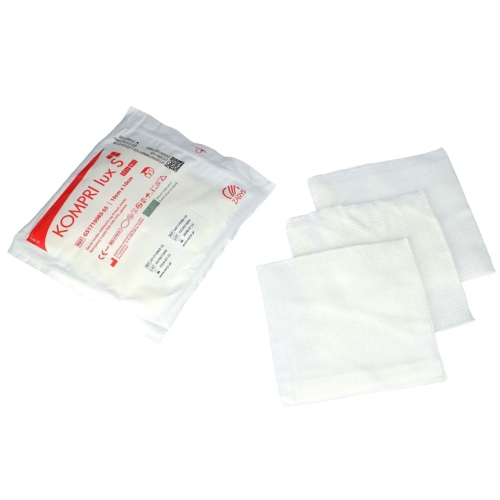 Kompres z gazy sterylny | 10cm x 10cm x 3 szt. | bez nitki RTG | KOMPRI lux S | 50 opakowań