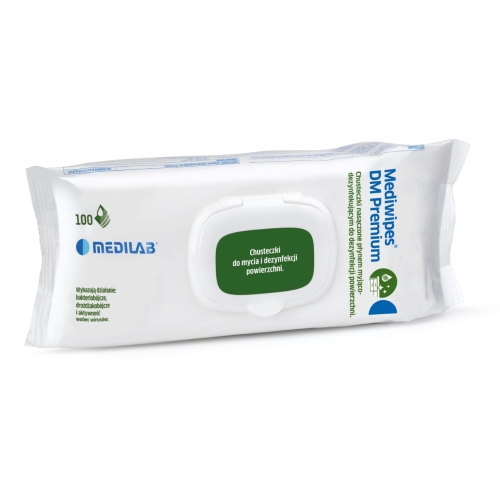 MediWipes DM Premium | Bezalkoholowe Chusteczki do dezynfekcji powierzchni | flow-pack | 100 sztuk