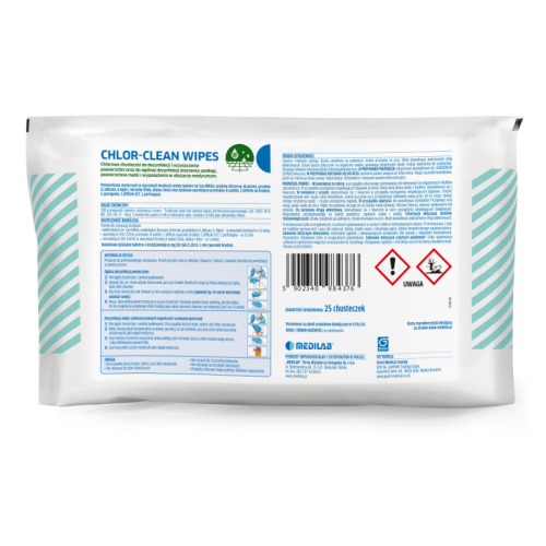 Chlor Clean Wipes | Chusteczki do dezynfekcji suche | 25 sztuk