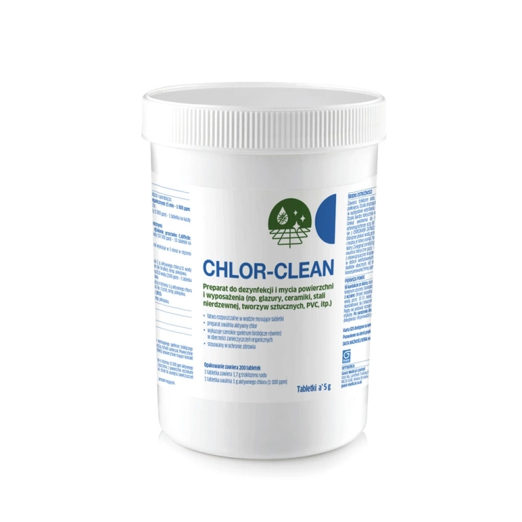 Opakowanie tabletek Chlor-Clean do mycia i dezynfekcji powierzchni.webp