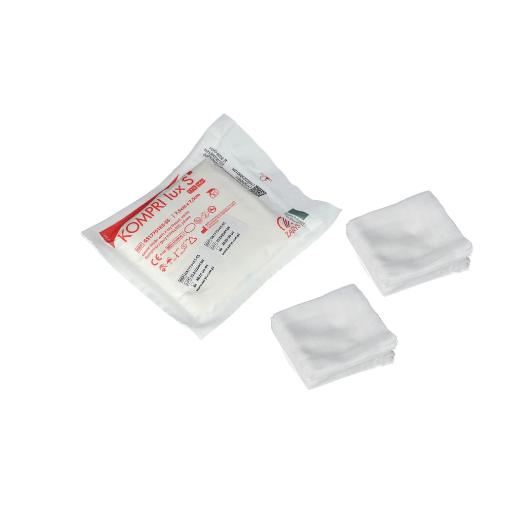 Kompresy gazowe jałowe 17 nitkowe 16 warstwowe | KOMPRI lux S | 7,5 x 7,5 cm | 20 saszetek.webp
